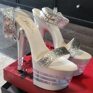 Silver Sparkle Pleaser 7 inch Heels